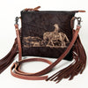 ADBG109 American Darling Hair-on Cowhide Western Leather Small Crossbody Bag with Fringe
