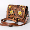 ADBGZ693 Hand-Tooled Leather Western Crossbody Bag - Floral Carving in Natural Tan