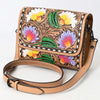 ADBGZ693 Hand-Tooled Leather Western Crossbody Bag - Floral Carving in Natural Tan