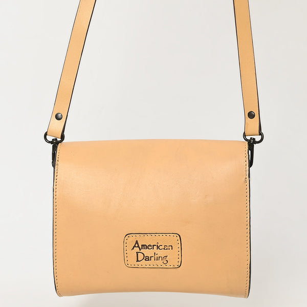 ADBGZ693 Hand-Tooled Leather Western Crossbody Bag - Floral Carving in Natural Tan