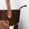 LC-ADBGZ694 Genuine Cowhide Leather Tote Bag with Hand-Tooled Floral Patch - Western Shoulder Bag