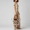 LC-ADBGZ694 Genuine Cowhide Leather Tote Bag with Hand-Tooled Floral Patch - Western Shoulder Bag
