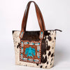 LC-ADBGZ694 Genuine Cowhide Leather Tote Bag with Hand-Tooled Floral Patch - Western Shoulder Bag