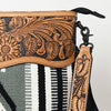 LC-ADBGZ684 Western Crossbody Bag - Hand-Tooled Leather with Black & White Aztec Wool and Fringe