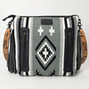 LC-ADBGZ684 Western Crossbody Bag - Hand-Tooled Leather with Black & White Aztec Wool and Fringe