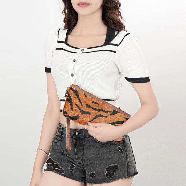 ADBG344 American Darling Western Leather Wristlet Bag with Printed Hair-On Cowhide