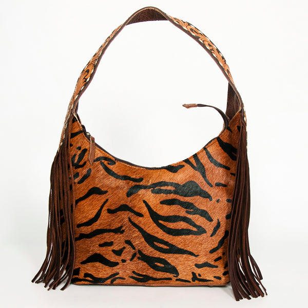 ADBG803 American Darling Western Leather Hobo Bag - Hand Tooled Cowhide & Fringe Purse