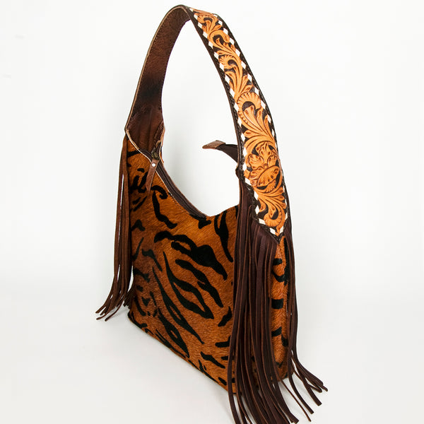 ADBG803 American Darling Western Leather Hobo Bag - Hand Tooled Cowhide & Fringe Purse