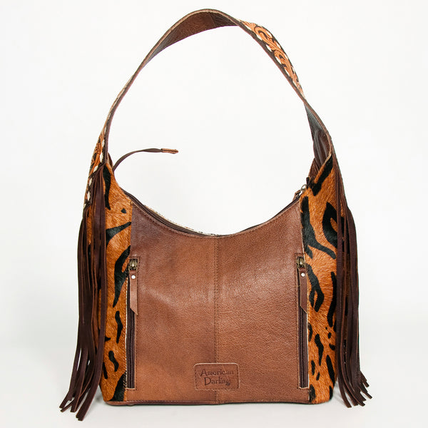 ADBG803 American Darling Western Leather Hobo Bag - Hand Tooled Cowhide & Fringe Purse