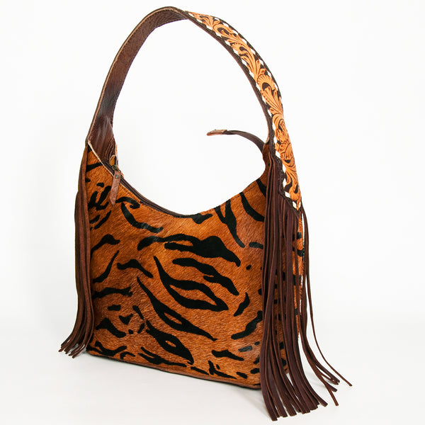 ADBG803 American Darling Western Leather Hobo Bag - Hand Tooled Cowhide & Fringe Purse