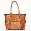 ADBG953 American Darling Western Leather Tote Bag Hair-On Cowhide Hand Tooled Floral