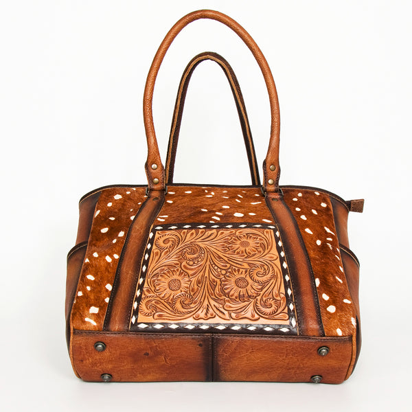 ADBG953 American Darling Western Leather Tote Bag Hair-On Cowhide Hand Tooled Floral