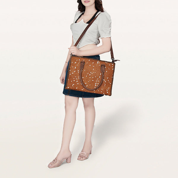 LC-ADBGS118 Western Tote Bag - Hair-On Leather with Whipstitch Trim & Detachable Strap