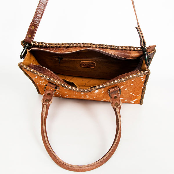 LC-ADBGS118 Western Tote Bag - Hair-On Leather with Whipstitch Trim & Detachable Strap