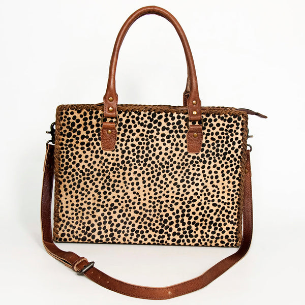 LC-ADBGS118 Western Tote Bag - Hair-On Leather with Whipstitch Trim & Detachable Strap