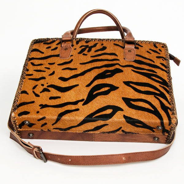 LC-ADBGS118 Western Tote Bag - Hair-On Leather with Whipstitch Trim & Detachable Strap
