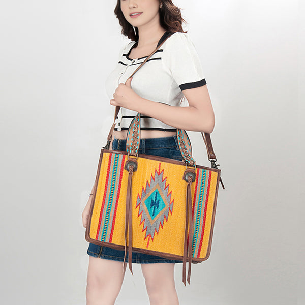 ADBG1033 American Darling Handwoven Saddle Blanket Tote Bag Western Genuine Leather Purse