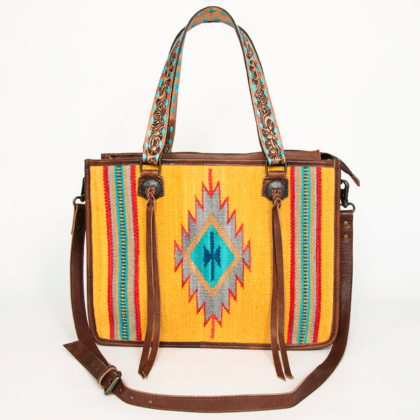 ADBG1033 American Darling Handwoven Saddle Blanket Tote Bag Western Genuine Leather Purse
