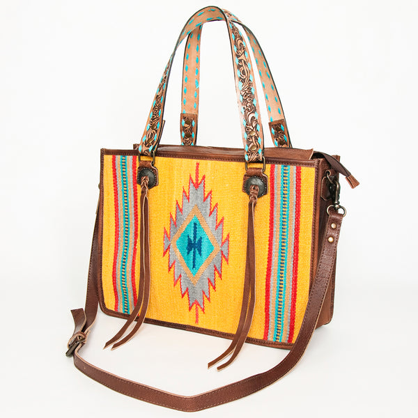 ADBG1033 American Darling Handwoven Saddle Blanket Tote Bag Western Genuine Leather Purse