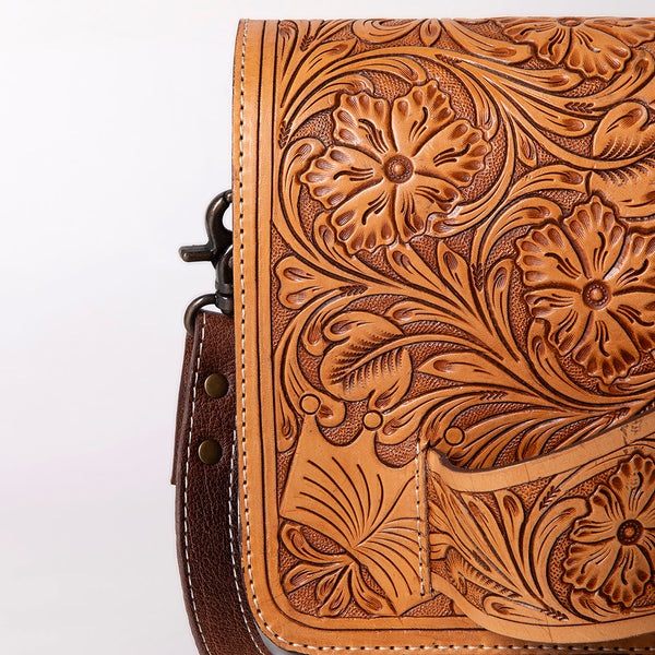 ADBG1041 American Darling Hand-Tooled Western Leather Crossbody Bag Genuine Floral Tooled Purse