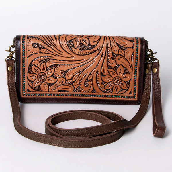 ADBGM169 Hand-Tooled Leather Organiser Purse - Western Floral Scroll