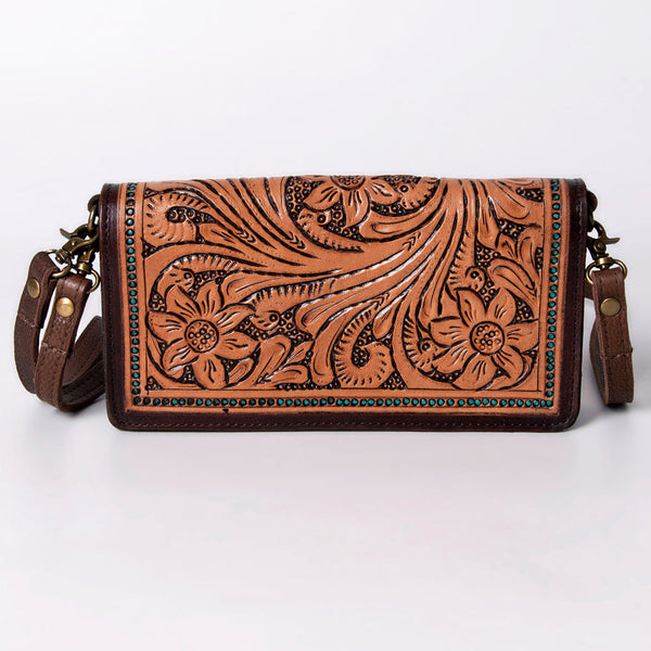 ADBGM169 Hand-Tooled Leather Organiser Purse - Western Floral Scroll