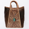 ADBGI217 Hair-On Hide Western Tote with Tooled Leather & Turquoise Concho