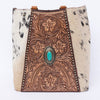 ADBGI217 Hair-On Hide Western Tote with Tooled Leather & Turquoise Concho