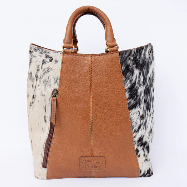 ADBGI217 Hair-On Hide Western Tote with Tooled Leather & Turquoise Concho