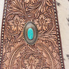 ADBGI217 Hair-On Hide Western Tote with Tooled Leather & Turquoise Concho