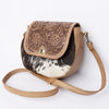 ADBGI220 Round Tooled Leather & Hair-On Crossbody Bag - Floral Flap Western Purse