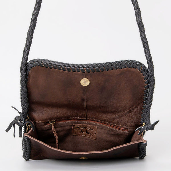 ADBGM267 Mini Western Leather Crossbody - Braided Edge & Turquoise Concho
