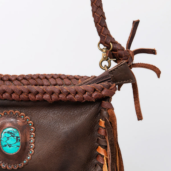 ADBGM277 Mini Fringe Crossbody - Braided Leather & Turquoise Concho