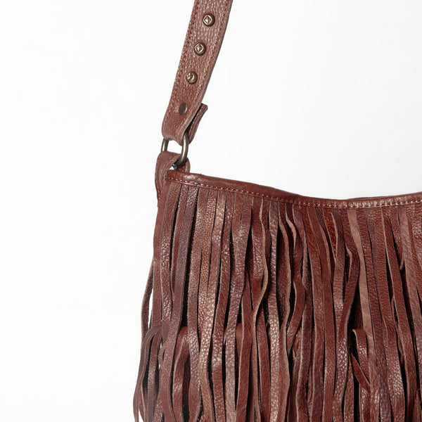 ADBGM308 Layered Fringe Leather Crossbody - Western Festival Bag with Studded Strap