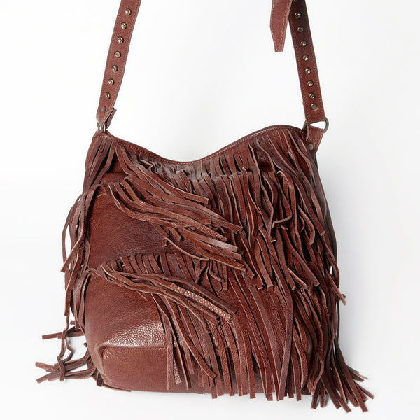 ADBGM308 Layered Fringe Leather Crossbody - Western Festival Bag with Studded Strap