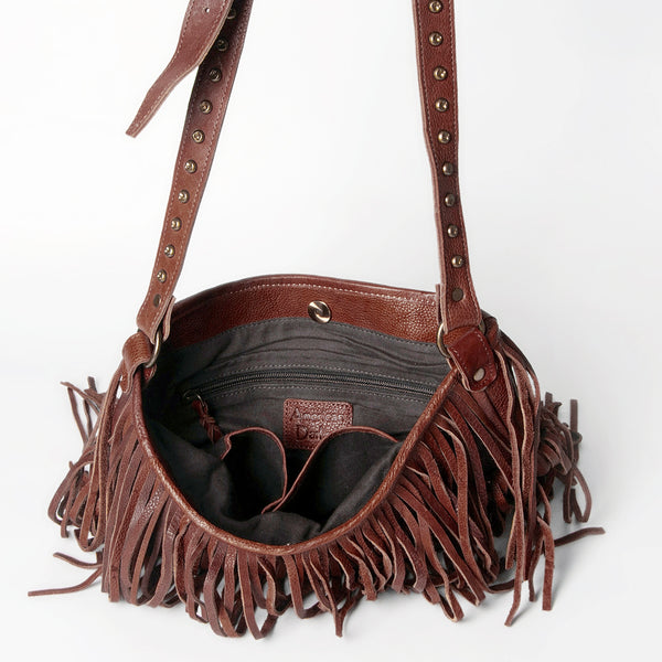 ADBGM308 Layered Fringe Leather Crossbody - Western Festival Bag with Studded Strap