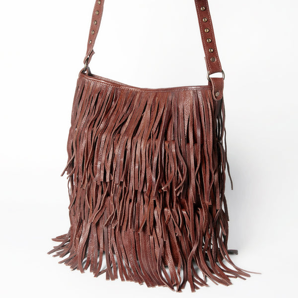 ADBGM308 Layered Fringe Leather Crossbody - Western Festival Bag with Studded Strap