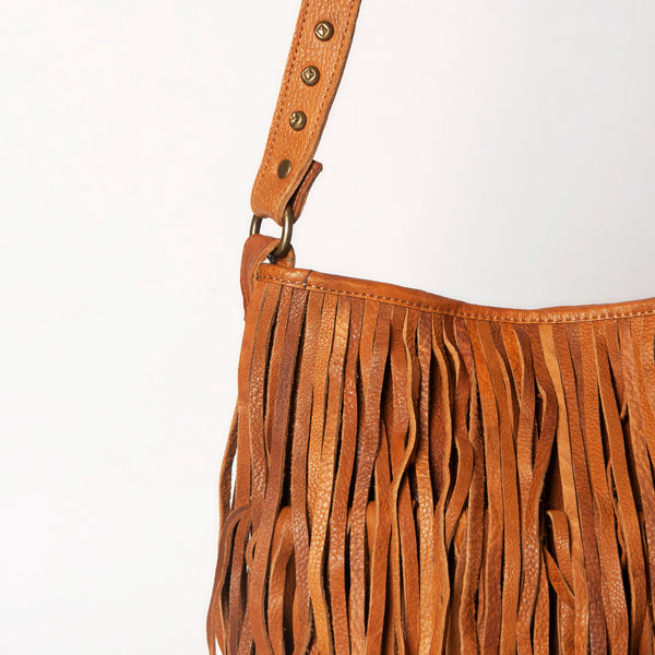 ADBGM308 Layered Fringe Leather Crossbody - Western Festival Bag with Studded Strap