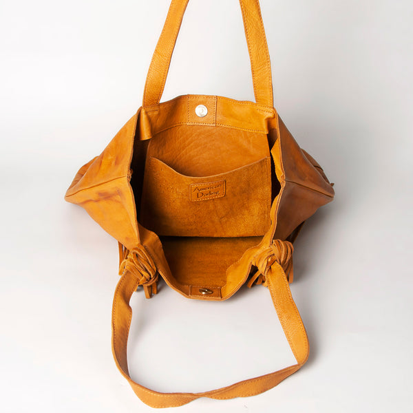 ADBGM119 Genuine Leather Fringe Tote - Western Knotted Strap Shoulder Bag