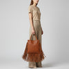 ADBGM305 Rustic Leather Fringe Tote - Boho Western Bag with Long Fringe Detail