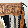 ADBGZ701 Tooled Leather Crossbody Bag with Fringe & Wool Saddle Blanket - Western Style Purse