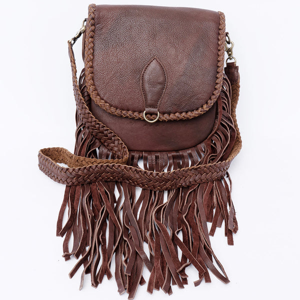 ADBGD129 American Darling Handcrafted Leather Cross body Bag with Fringes & Braided Trim