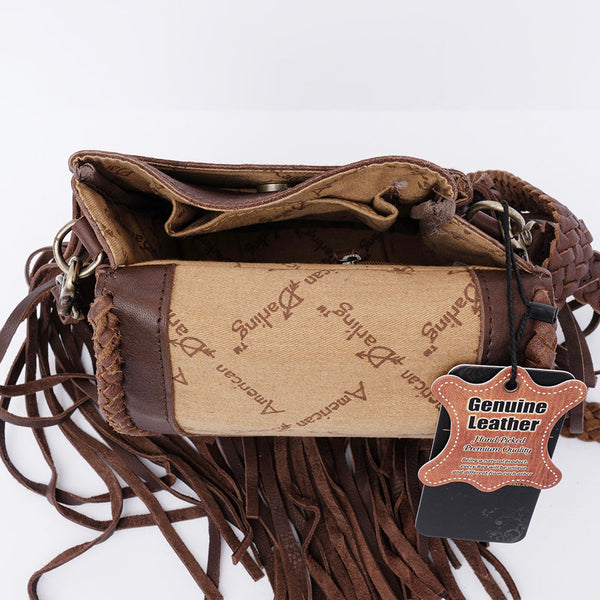 ADBGD129 American Darling Handcrafted Leather Cross body Bag with Fringes & Braided Trim