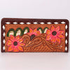 ADBG488 Artisan Genuine Leather Clutch with Tooled Floral Patterns and Braided Trim