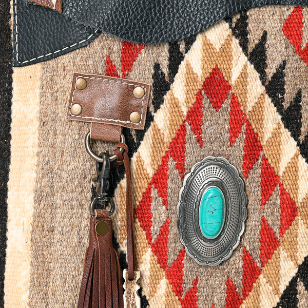 ADBG1055 American Darling Handcrafted Leather Crossbody Bag with Saddle Blanket Colorful Design & Tassels Western Handbag
