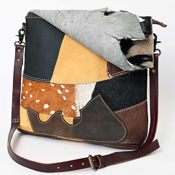 ADBG1056 American Darling Handcrafted Western Leather Crossbody Bag Hair-On Cowhide & Fringe Tassels