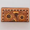 ADBG488 Artisan Genuine Leather Clutch with Tooled Floral Patterns and Braided Trim