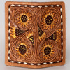 ADBG488 Artisan Genuine Leather Clutch with Tooled Floral Patterns and Braided Trim