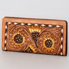 ADBG488 Artisan Genuine Leather Clutch with Tooled Floral Patterns and Braided Trim