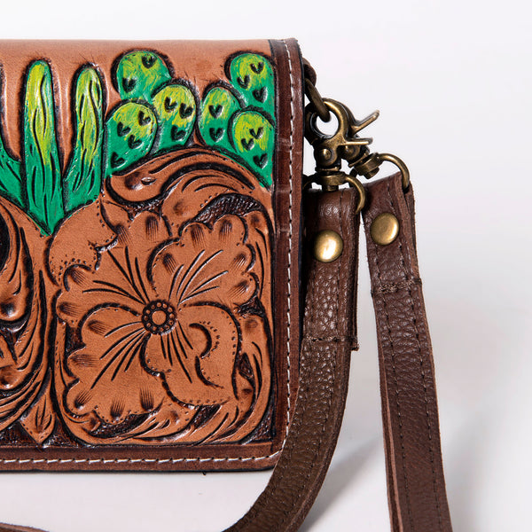 ADBGM169 Hand-Tooled Leather Organiser Purse - Western Floral Scroll